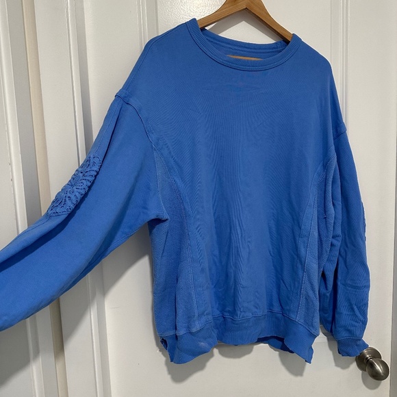 Aerie | Women’s Keep It Light Crochet Sweatshirt  Blue Womens Size S Oversized f - Picture 5 of 15